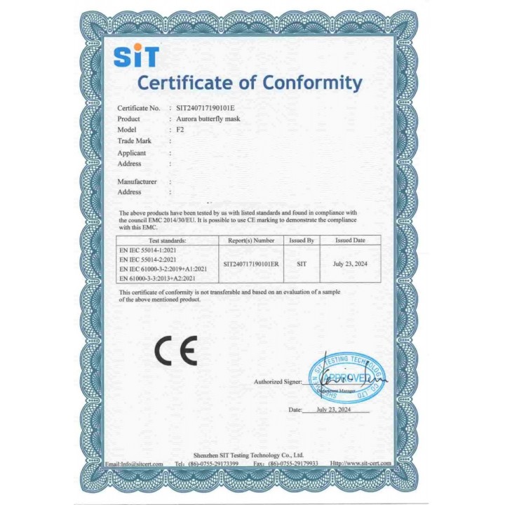 chứng nhận mặt nạ ánh sáng kata miro l2pro